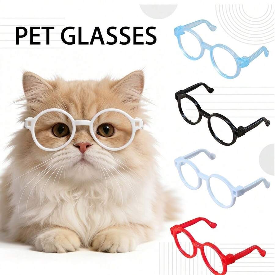 5pcs Assorted Color Mini Pet Eyeglass Frames, Lensless Round Plastic Decorative Glasses, Cute Small Cat Dog Costume Photo Props Accessories - Multicolor - View 1