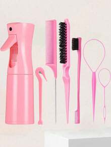 7/4/1pc Pink Hair Styling Tool Set, Suitable For Girls Braiding Hairstyles, Salon Beauty Essential, Back To School, Vacation And Travel Must-Have - Multicolor - View 1