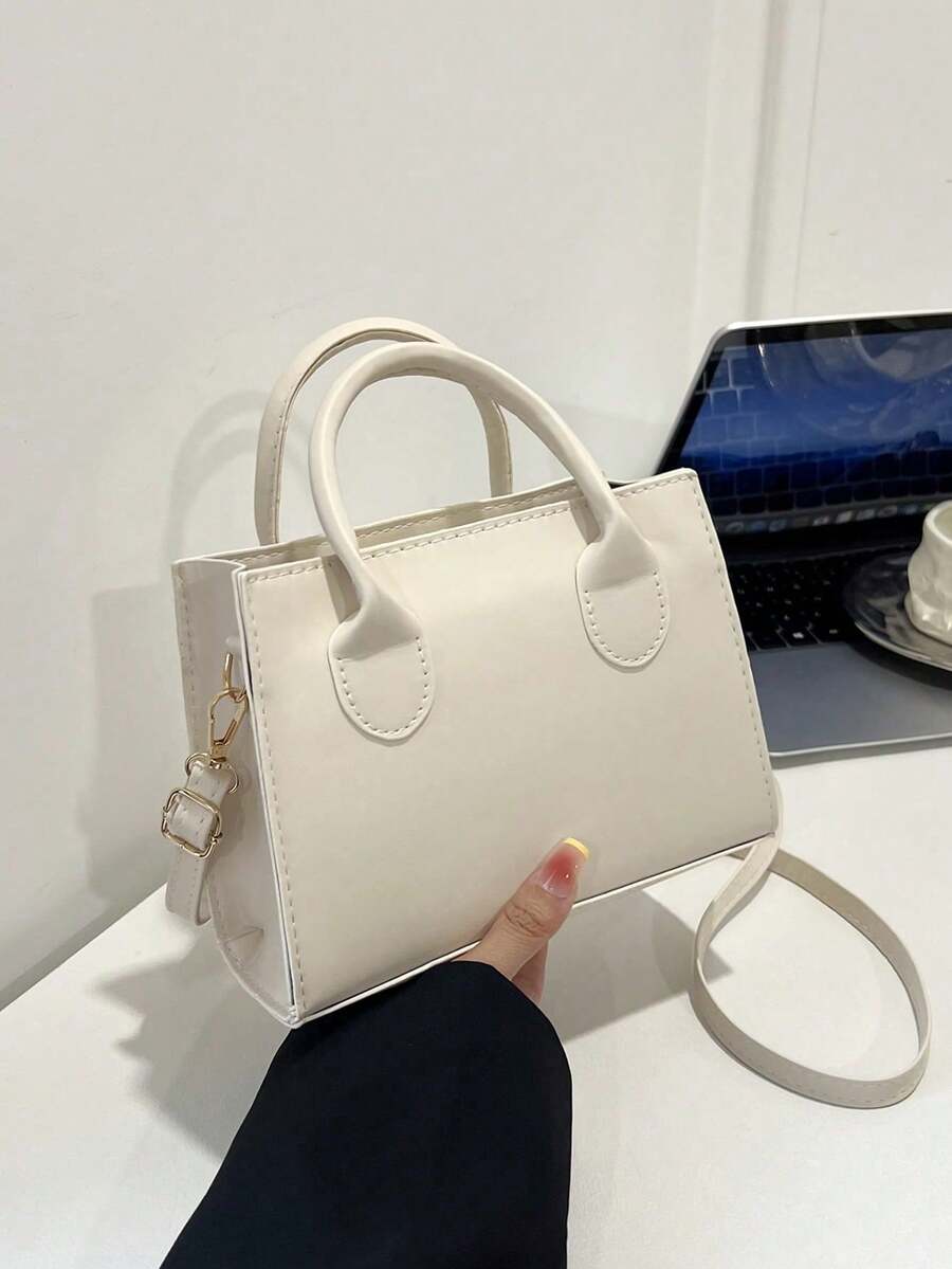 Solid Color PU Handbag Minimalist Casual Small Square Bag Commuter Mini Shoulder Bag Fashion Crossbody Bag For Outings - Beige - View 1