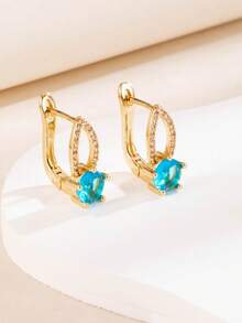 1 Pair Elegant High-End Hollow Teardrop Zirconia Ear Cuffs Hoop Earrings For Women, Multi-Color Versatile For Party, Banquet, Date - Earrings - View 3
