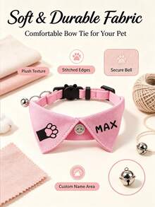 Personalized Cat Collar With Custom Name & Paw Print - Suitable For Daily Wear, Photo Props, Bell & Buckle, Lightweight Comfortable Bow Tie For Tags, Name Plates, For & Outings - Multicolor - View 8