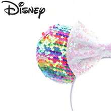 Disney 迪士尼米妮鼠耳髮箍，彩虹亮片耳朵，白色全息亮片蝴蝶結，閃亮鼠耳髮飾，適合主題樂園 - 查看 4