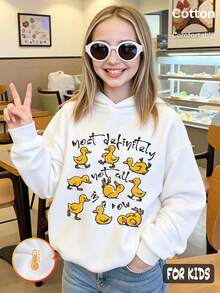 Autumn Girls Yellow Duck Print Hoodie Long Sleeve Casual Pullover Y2K - White - View 4