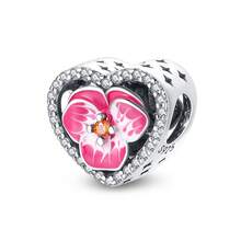 1pc Romantic Floral 925 Sterling Silver Colorful Butterfly Flower Heart Pendant Bead, Women's DIY Bracelet Spacer, Delicate Spring Jewelry Gift - Multicolor - View 13