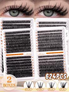 MEM 624 Clusters Of Natural D-Curl False Eyelashes Featuring A Mix Of Lengths (30D, 40D, 60D, And 80D) And Ranging From 10mm To 16mm; Versatile And Suitable For Various Makeup Styles, These Are An Ideal Beauty Tool That Is Easy For Beginners To Use. - Black - View 10