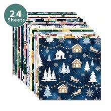 Tlenpo 24pcs, Watercolor Christmas Series Stationery Paper, Multiple Patterns Available, Warm Christmas Holiday Scrapbook Paper, DIY Diary, Planner Collage, Junk Journal Pages, Junk Art, Reuse, Handmade Photo Album, Decorative Materials - Square - View 4