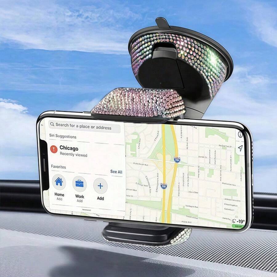 1PC Rhinestone Car Navigation Mount, 2 Styles Available: Colorful Rhinestone & White Rhinestone, Dashboard & Air Vent Dual Position Universal, Secure Grip, Decorate Cabin, Enhance Car Interior Luxury Style, Practical Car Interior Accessory