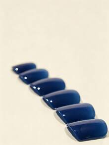 24pcs Short Round Press-On Nails, Solid Deep Blue Fake Nails, Glossy Minimalist Manicure, Enhances Elegance, Suitable For Daily, Date, Party, Includes Jelly Glue And Nail File - Navy Blue - View 4