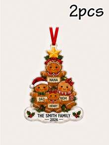 Custom Festive Christmas Gingerbread Family Ornament, Personalized 2-6 Family Names, Merry Christmas Tree Hanging Decor For Family Home And Holiday Party Celebrations, Customized Xmas Gingerbread Ornament, Customizable Holiday Keepsake Gift. - Style a - View 8