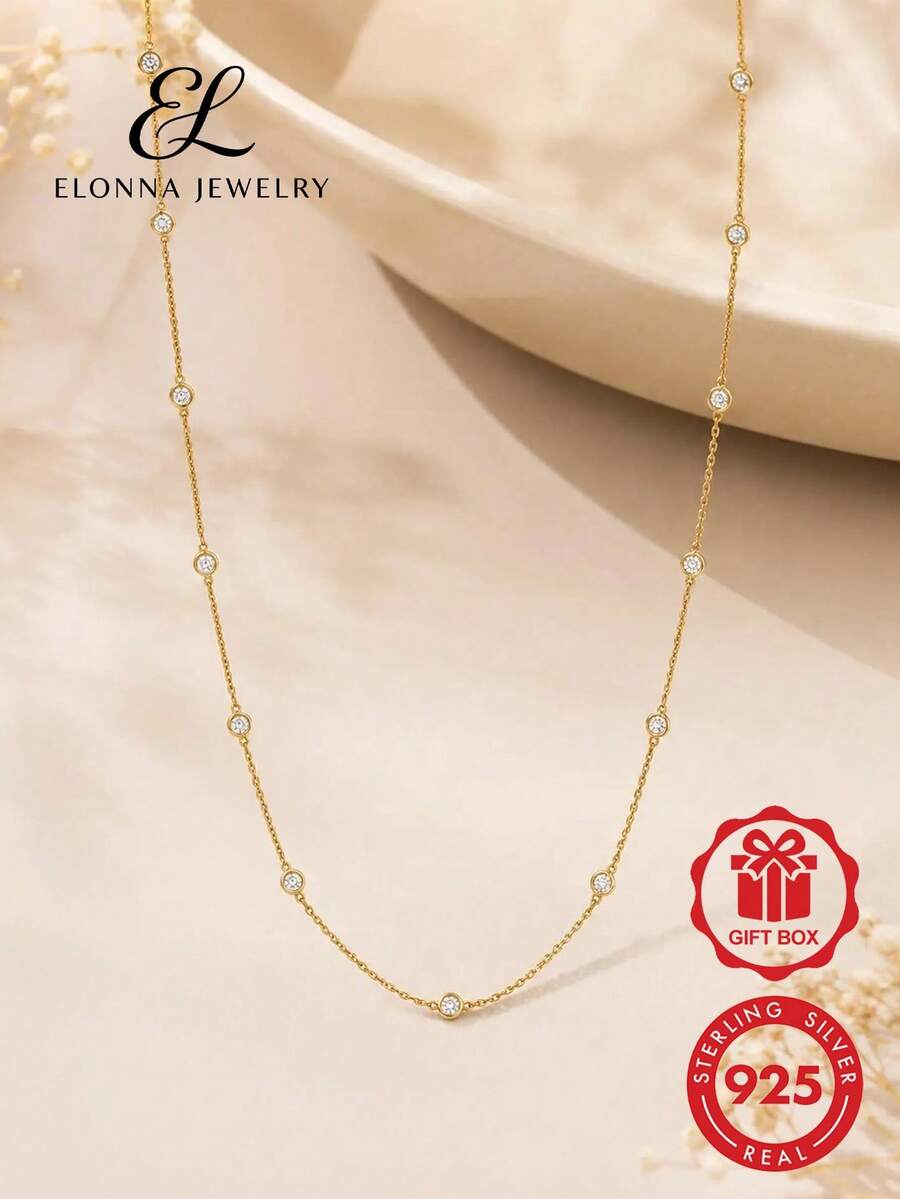 SYMFNY 1件法式優雅925純銀多顆圓形鋯石串珠細項鍊,女士生日週年珠寶禮物 - 項鍊 - 查看 1