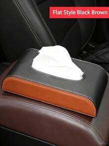 1pc Black Brown Spliced Car Tissue Box, Minimalist Style PU Leather Material Arc‑Rectangle Shape With Hanging Strap & Contrast Stitching Detail, Tissue Storage Function Car Sun‑Visor Napkin Holder, For Car Interior Road Trip Daily Driving - Multicolor - View 8