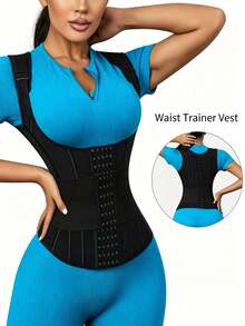 Women Adjustable Shoulder Strap Waist Trainer Vest Corset, Multi‑Row Hook‑Eye Tummy Control Body Shaper, High Compression Waist Cincher For Gym Workout Daily Under Dress - Black - View 8