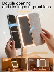 1pc Tri-Fold LED Makeup Mirror, Rotatable Desktop Mirror, 3x/2x/1x Magnification, Touch Screen Brightness Control, With Stand And 3 Lighting Modes, Suitable For Home And Travel Use, Ideal Holiday Gift - Multicolor - View 6