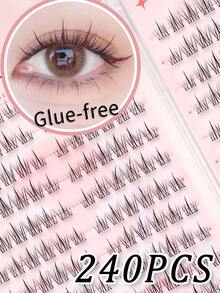 WANPIN Glue-Free 20 Rows 9-11mm Gold C Curl Segmented Cluster False Eyelashes, Transparent Lash Stem, Ready To Wear & Reusable, Suitable For Beginners, Soft Comfortable Non-Irritating, Natural Daily Commute Makeup Look - C - View 3