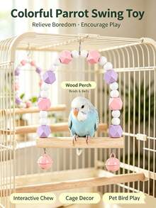 Mainan Ayunan Tangga Burung Beo dari Kayu Alami, Rak Gantung Sangkar Burung dengan Lonceng Manik-Manik Warna-warni, Perlengkapan Bermain Mengunyah dan Mendaki yang Tahan Lama, Cocok untuk Burung Parkit dan Lovebird - View 6