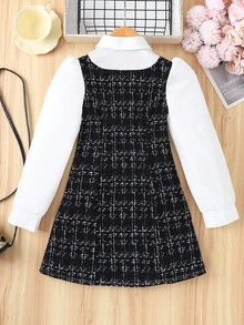 Autumn/Winter Girls Casual Cute Versatile Simple Fashion Shirt Collar Long Sleeve Colorblock Dress - Black and White - View 3