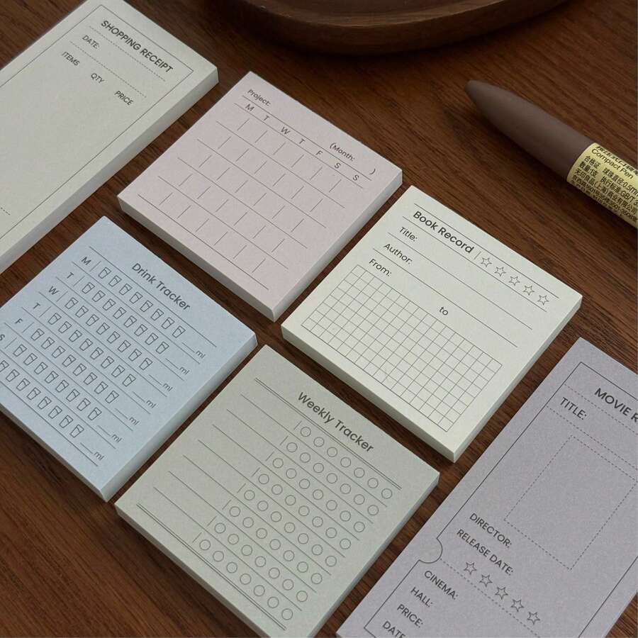 Aesthetic Minimalist Planner Notebook, Habit Water Tracking, Book & Movie Record, Shopping List Memo, Self-Management Sticky Notes - A - View 1