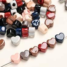 20Pcs Morandi Color Acrylic Heart Beads, 9x10mm Large Hole Loose Spacer Beads For DIY Jewelry Making Bracelet Necklace Keychain Accessories - Random Color - View 1