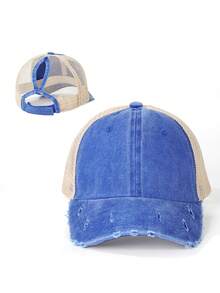 Classic Ponytail Baseball Cap, Vintage Distressed Mesh Trucker Hat, Breathable Adjustable Dad Hat For Women And Girls - Multicolor - View 8