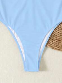 Women's Blue One-Piece Bikini Swimsuit With Yellow Trim, Backless Design, Suitable For Beach Vacation, Summer, Christmas And Halloween - Multicolor - View 7