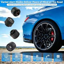 YNF Solar Powered Wireless Tire Pressure Monitoring System TPMS, Includes 4 External Sensors, Real-Time Pressure And Temperature Display, Vibration Sensor Auto-Wake, Non-Destructive Installation For Cars - A - View 4