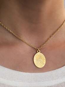 1pc Stainless Steel Mexican Tadeo Pendant Necklace For Women, Suitable For Daily Wear, Prayer, Feast Day, Novena Devotion, And Holiday Gift - Gold - View 4