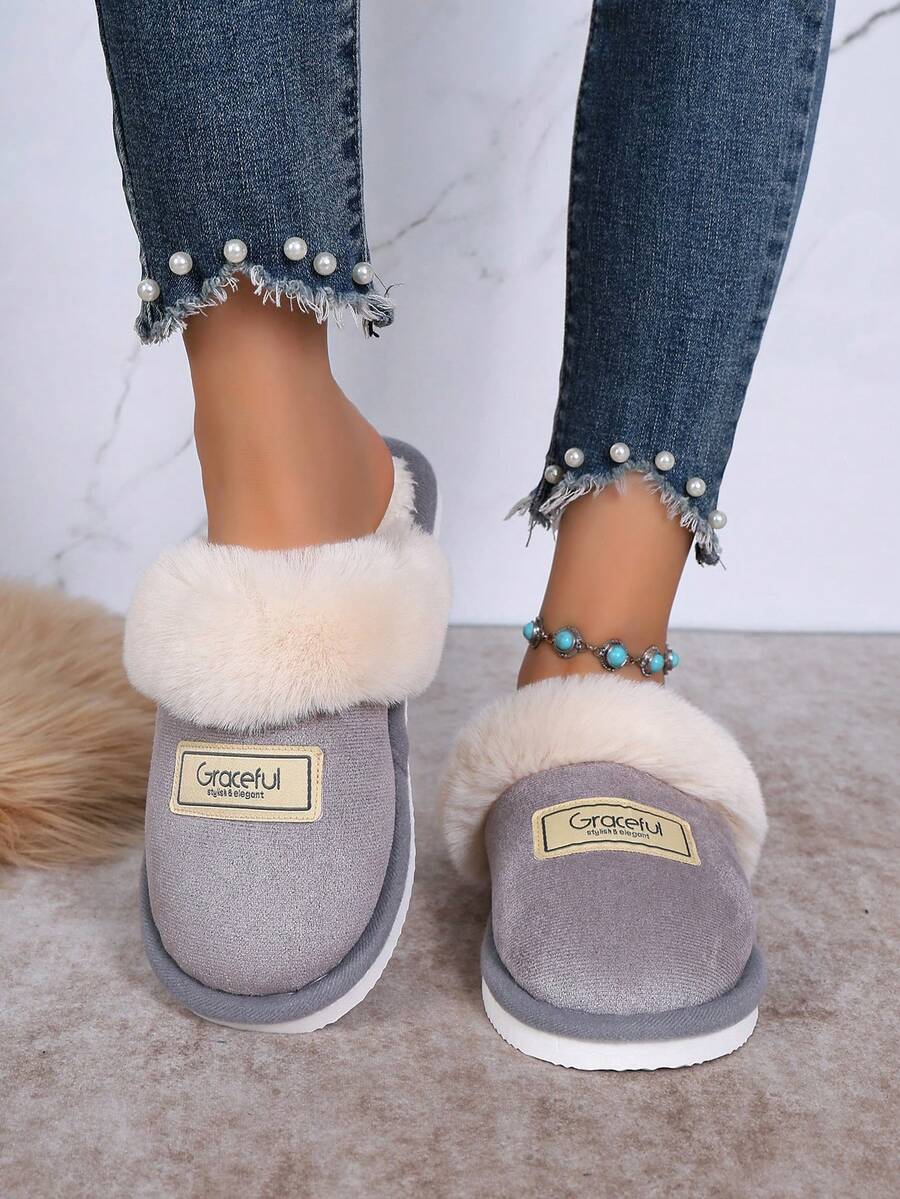 Sandal Rumah Wanita Minimalis Warna Polos Tertutup Sol Datar Sepatu Wanita Nyaman Unisex - Menandai warna abu-abu - View 1