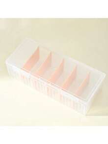 2pcs 6-Compartment Transparent Plastic Storage Containers With Flip Lid Design, Suitable For Storing Business Cards, Game Cards, Craft Supplies And Small Parts, Durable Divided Practical Box, Suitable For Office Desk And Tool Room Use - Pink - View 3