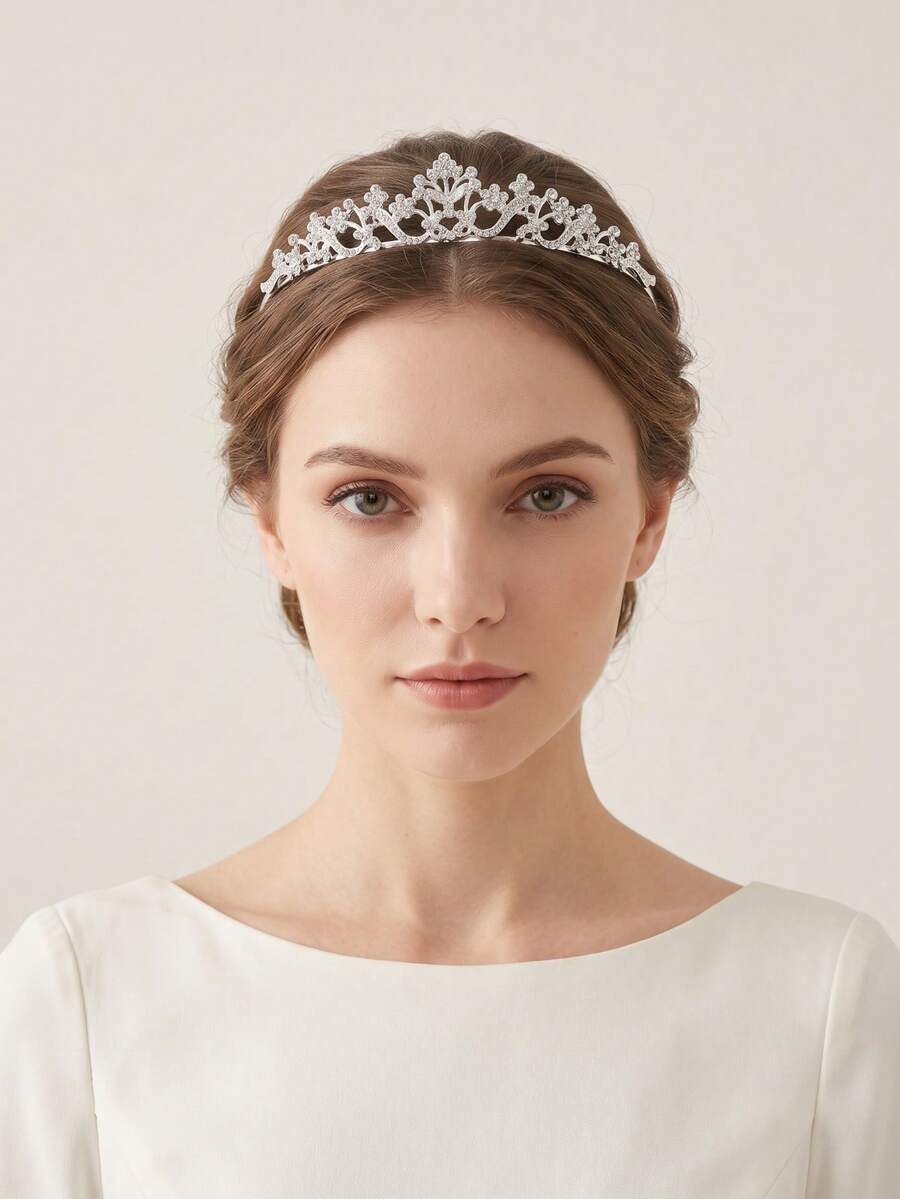 Bridal Wedding Sparkling Rhinestone Mini Tiara Headband, Alloy Hollow Floral Hair Crown, Bridesmaid Birthday Ball Evening Party Princess Hair Accessory