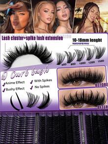 708/700/684/600/180pcs Eyelash Extension Kit, DIY Segmented Lashes, Large Capacity Soft False Eyelash Bundle Set, Suitable For Beginners, DIY Home Use, Fluffy And Thick, Easy To Use, Portable And Reusable, Spiky+D-Curl False Eyelashes - Multicolor - View 12