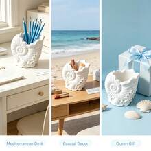 1pc 3D Cosmetic Storage Box, Shell Coral Makeup Brush Holder, Ocean Theme Seashell Desktop Organizer, Coastal Style Cosmetic Storage Cup, For Storing Brushes, Eyebrow Pencils, Etc. Beautiful Vanity Desktop Container, A Favorite Home Office Vanity Decor Gift For Ocean Lovers. Hair Organizer - White - View 5