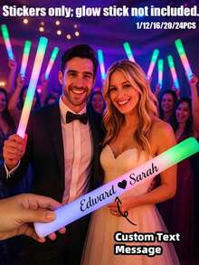 1/12/16/20/24pcs DIY Customized Transparent Stickers, Wedding Party Decoration Stickers, Personalized Foam Glow Stick Transparent Labels, Adjustable Glow Stick Labels (Stickers Only), Glow Sticks, Party Gift Label Stickers, Personalized Gifts, Holographic - Multicolor - View 1