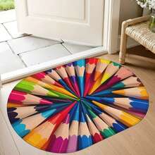 1pc Oval Flannel Doormat, Soft Comfortable Absorbent Non-Slip Machine Washable With Backing, Suitable For Entrance, Living Room, Bedroom, Kitchen, Bathroom, Laundry Room, Yard, Holiday Decoration, Multi-Functional Home Floor Mat, Entryway Rug, Kitchen Bathroom Carpet - Multicolor - View 2