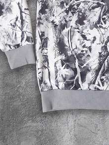 Lurzo Teen Boys Autumn/Winter Street Casual Y2K Hooded Cardigan Jacket, Ribbed Cuffs & Hem + Camouflage Jungle Branch Print Loose Zipper Jacket, Comfortable Fabric, Suitable For Daily Outdoor Wear - Grey - View 7