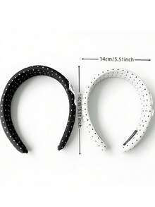 1pc Polka Dot Music Note Headband, Black & White High Note Staff With Star Rhinestone Hairband, Sweet & Sexy Style - Multicolor - View 3