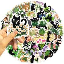 50PCS Cats And Plants Stickers Decals Stationery Guitar Bicycle Laptop Luggage Car Graffiti Sticker - Black - View 5