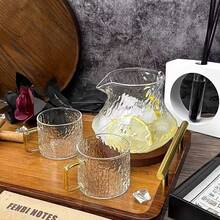 6pcs Premium Bark Texture Glass Cups, Small Handle Vintage Thick Kung Fu Tea Cups, Suitable For Home/Guest Use. Kung Fu Cup/Host Cup/Personal Cup/Tea Tasting Cup - Clear - View 4