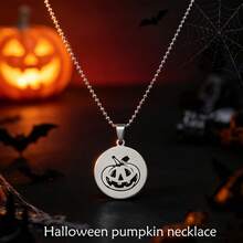 MONALLY Men Halloween Spooky Pumpkin Face Pendant Necklace Stainless Steel Round Jack Lantern Charm Bead Chain Necklace Gothic Holiday Party Jewelry For Guys - Necklace - View 2