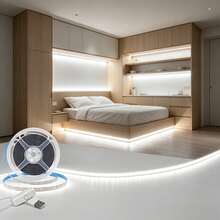 LQHZMYY 1件 12V USB燈條 附501按鈕開關，自黏可裁剪軟LED燈條，雙色溫，1-5m可選，適用臥室、電視、櫥櫃、生日、節日氛圍裝飾燈條 - 彩色 - 查看 4