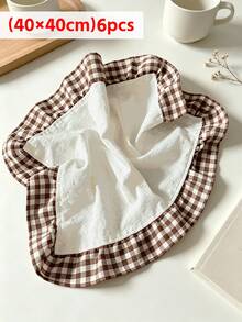 2/6/12pcs Ruffle Edge Color Block Small Checkered Fabric Cover Cloth, Multi-Purpose Lightweight Napkin Placemat, Suitable For Covering Small Appliances, Decorating Tabletop, Applicable For Afternoon Tea, Western Restaurant, Kitchen, Coffee Shop, Wedding Party - Brown - View 14