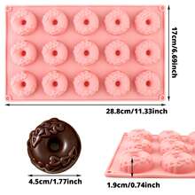 1pc Pink 15-Cavity Silicone Donut Baking Mold, Non-Stick Easy Release, Silicone, Suitable For Making Various Donuts And Other Baked Goods, Beginner DIY, Baking Gift - Pink - View 2