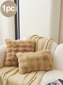 1pc Brown Faux Fur Pillowcase/Cushion Cover (Without Filling), Decorative Modern Flannel Plush Throw Pillow Cover, Zipper Closure, Suitable For Bedding, Home, Sofa, Living Room - Brown - View 2