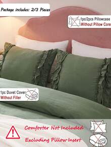 2/3pcs Double Layer Ruffle Edge Army Green Solid Color Duvet Cover Set (1 Duvet Cover + 1/2 Pillowcases, Without Fill), Fresh Pastoral Style, Polyester Fiber, Suitable For Bedroom, Excellent Gift Choice, Comfortable Bedding, Country Style, Soft Tones, Popular Home Decor - Army Green - View 3