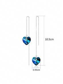 1 Pair S925 Sterling Silver Minimalist Luxury Cool Tone Ins Blue Heart Long Earline French Fashion Gentle Atmosphere Elegant Niche Design Ocean Heart Tassel Heart-Shaped Women's Earrings Fresh Elegant Personality High-End Party Versatile Accessory Gift - Love - View 10