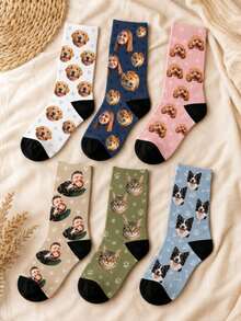 1 Pair Customized Face Socks, Can Print Any Face On Socks, Unisex, Personalized Photo Socks, Customized Image Couple High Tube Socks, Birthday Gift, Fun Happy Quirky, Multi-Color Dopamine Gift Socks - Multicolor - View 6