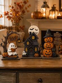 Set Dekorasi Halloween 3 Buah: Hantu Membaca, Rumah Hantu, dan Dekorasi Kucing ; Dekorasi Meja Gaya Vintage; Cocok untuk Dekorasi Pesta di Rumah - MultiWarna - View 5