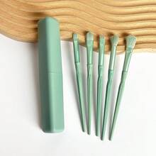 5PCS Mini Portable Makeup Brush Set, Travel Cosmetic Brush Kit For Eyeshadow, Blush And Loose Powder Application, Multi-Function Makeup Tools, For Daily Makeup And Travel Touch-Up - Multicolor - View 10