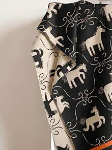 1pc Faux Cashmere Cartoon Pony Pattern Jacquard Warm Scarf For Women, Air Conditioning Room Blanket, Autumn/Winter Outdoor Travel Cold Protection Neck Warmer Decorative Scarf Shawl Dual-Use, Suitable For Daily Matching, First Choice For Gift Giving - Black - View 3