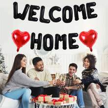 Gold Black Silver WELCOME_HOME Letter Banner Heart Balloon Welcome Home Foil Letter Balloon Banner Decoration - Multicolor - View 3