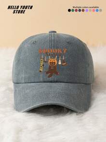 1pc Spooky Season Halloween Pattern Baseball Cap, Lightweight & Comfortable All-Season Wear, Versatile Outdoor Sports Hat, Vintage Washed Cap - Suitable For Daily Outings And Streetwear, Halloween Gift Decorative Hat - Spooky Season - View 13